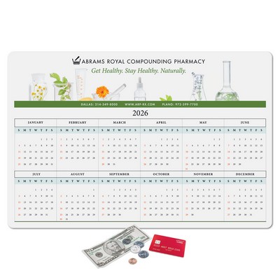 Vynex® Peel&Place® Ultra Thin Removable/Repositionable Calendar Counter Mat-12"x18"x.015"
